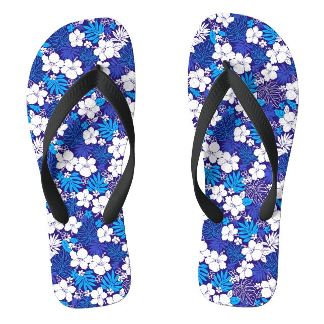 Blue and White Floral Pattern  Thongs (Footbed)