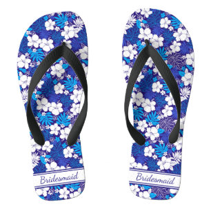 Blue and White Floral Pattern Wedding Bridesmaid Thongs