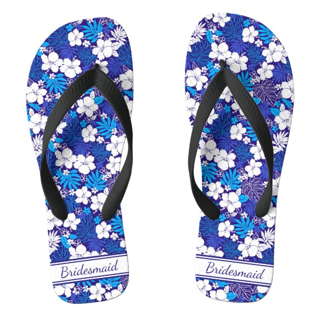Blue and White Floral Pattern Wedding Bridesmaid Thongs (Footbed)