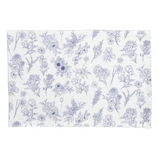 Blue and White Floral Pillowcase