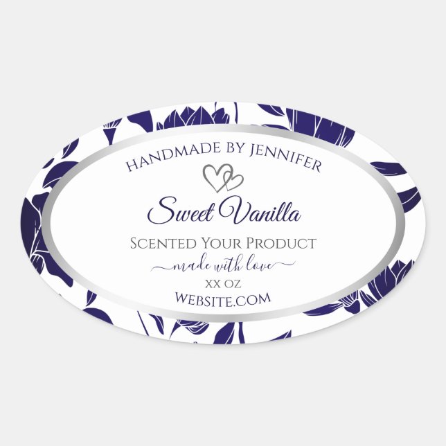 Blue and White Floral Product Packaging Labels (Front)