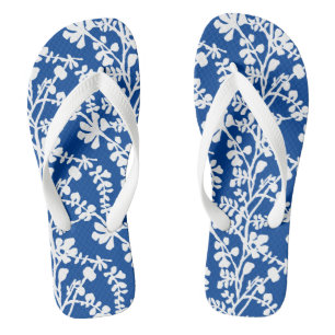 Blue And White Floral Repeating Pattern Thongs