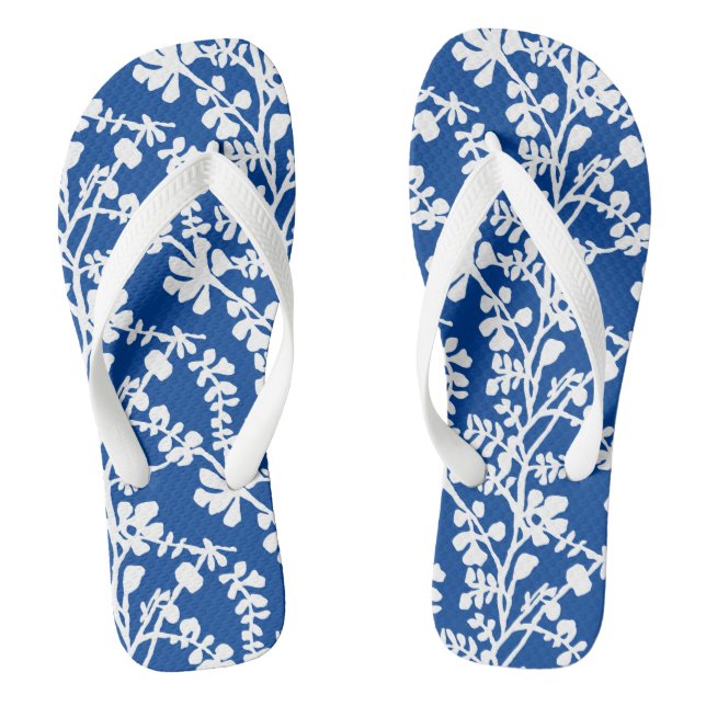 Blue And White Floral Repeating Pattern Thongs (Footbed)
