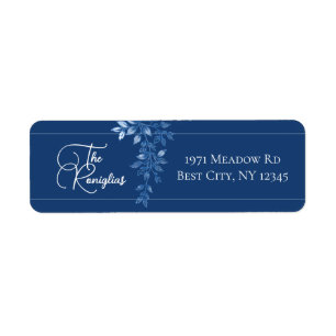 Blue and White Floral Return Address Label