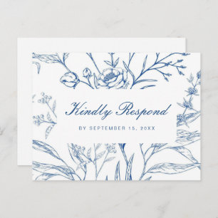 Blue and White Floral Rsvp with Script Meal Choice Invitation Postcard
