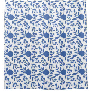 Blue and White Floral Shower Curtain
