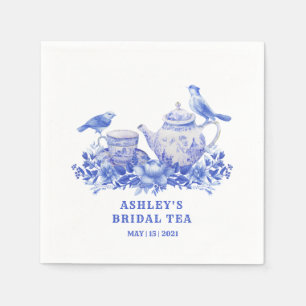 Blue and White Floral Tea Pot with Birds Napkin