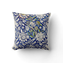 Blue and White Floral Throw Pillow