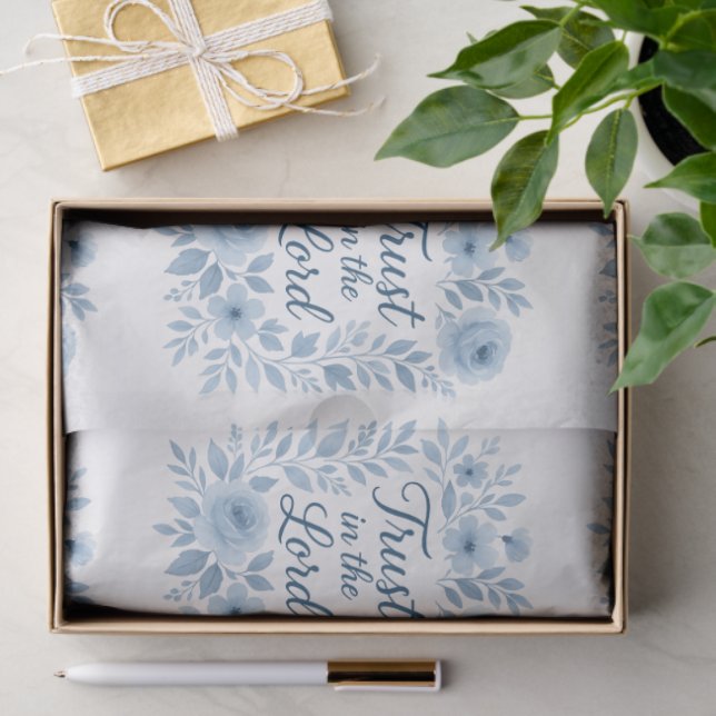 Blue and White Floral Uplifting Script Faith  Tissue Paper (Gift)