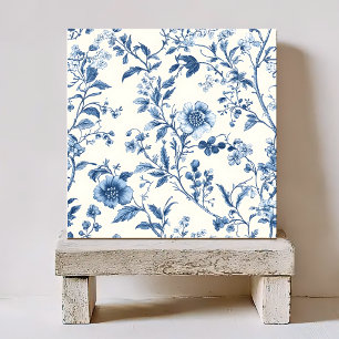 BLUE AND WHITE FLORAL VINTAGE PATTERN CERAMIC TILE