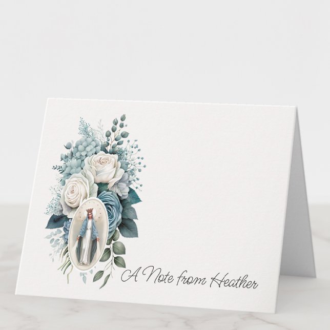 Blue and White Floral Virgin Mary Religious Note Card (Creator Uploaded)