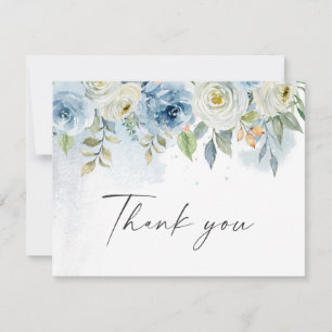 Blue and White Floral Wedding Blank Thank You Card