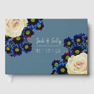 Blue and white floral wedding  guest book