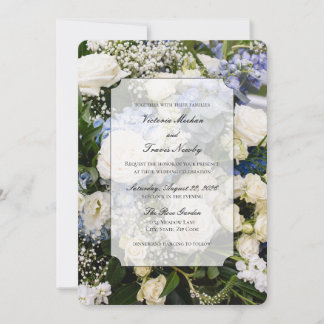 blue and white floral wedding invitation