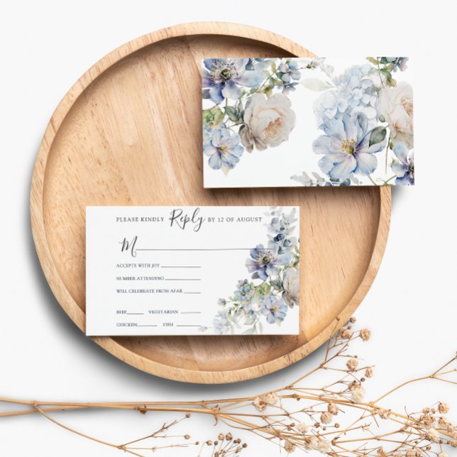 Blue and White Floral Wedding RSVP Card (Creator Uploaded)