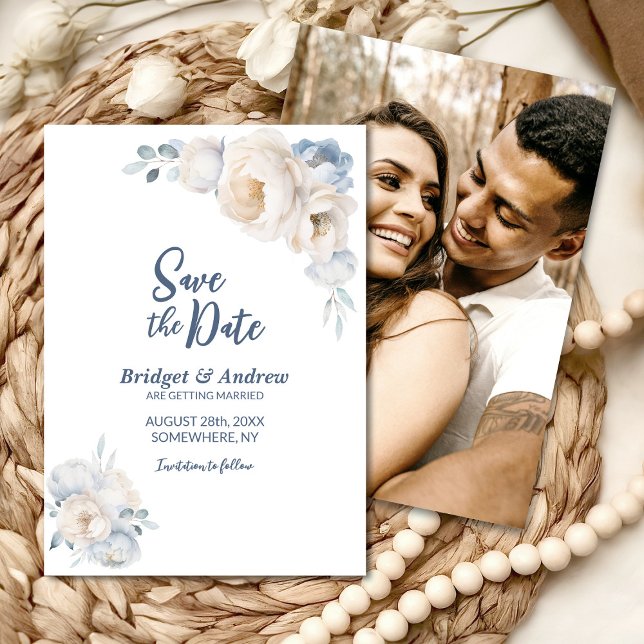 Blue and White Floral Wedding Save The Date (Creator Uploaded)