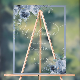 Blue and White Floral Welcome Acrylic Sign