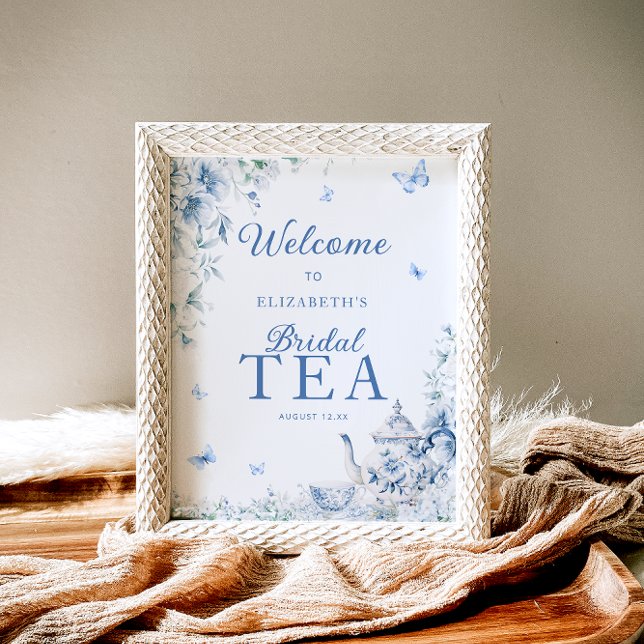 Blue and White Floral Welcome Bridal Tea Poster (Creator Uploaded)