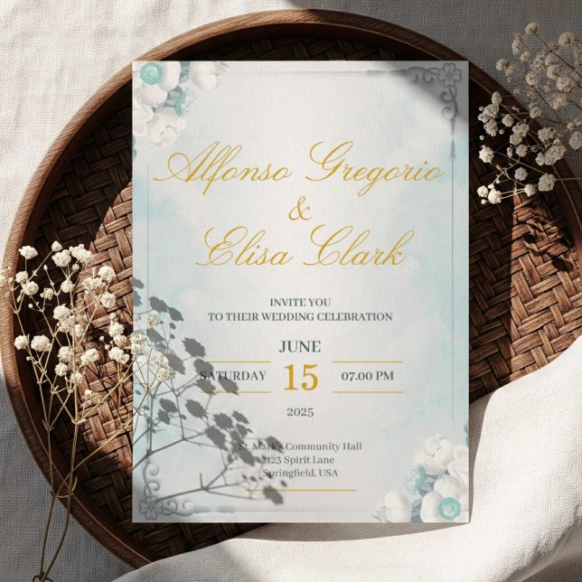 Blue and White Flower Beauty Wedding Invitation (Creator Uploaded)