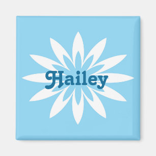 Blue and white flower monogram magnet