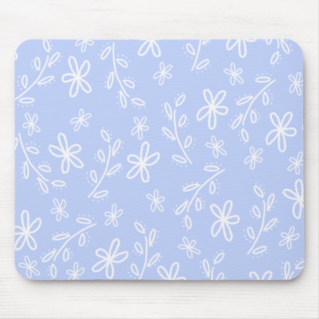 Blue and White Flower Pattern Mousepad (Front)