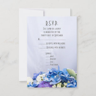 Blue and white flower posy wedding dress R.S.V.P RSVP Card