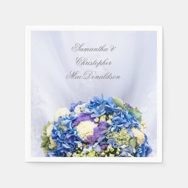 Blue and white flowers and wedding dress napkin (Front)