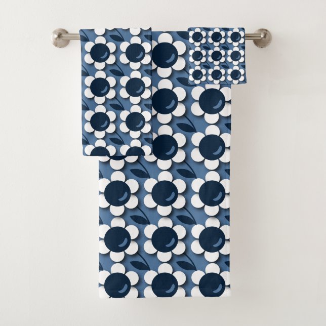 Blue And White Flowers Bath Towel Set (Insitu)