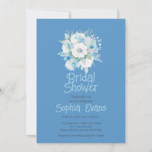 Blue and White Flowers Blue Bridal Shower Invitation
