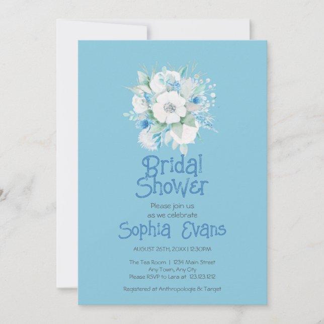 Blue and White Flowers Blue Bridal Shower Invitation (Front)
