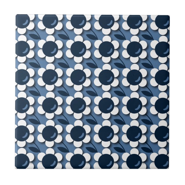 Blue And White Flowers Ceramic Tile (Front)