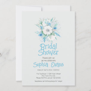 Blue and White Flowers Grey Bridal Shower Invitation