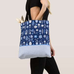 Blue and White Flowers in Vases, Colour Block Tote Bag