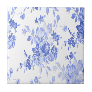 Blue and White Flowers Pattern Ceramic Tile