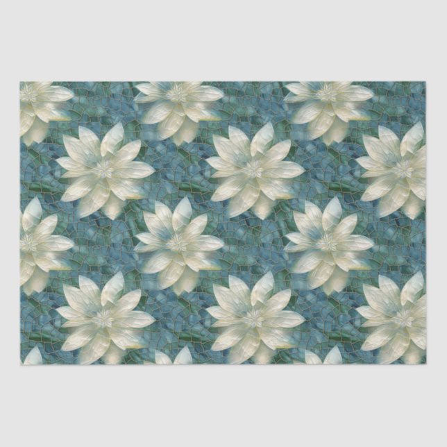 Blue and White Flowers Tissue Paper (Front)