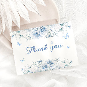 Blue and White Flowers Wedding Thank You Card