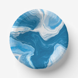 Blue and white Fluid Art Marble Paper Plate