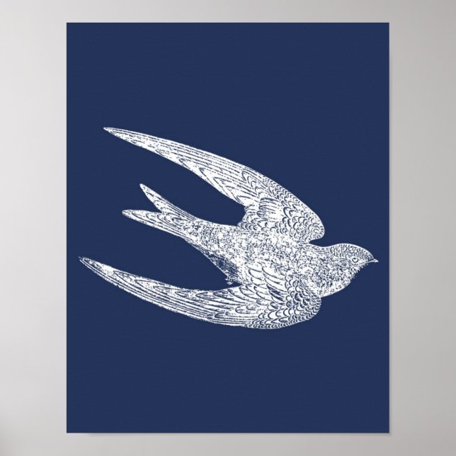 Blue and White Flying Swallow Poster (Front)