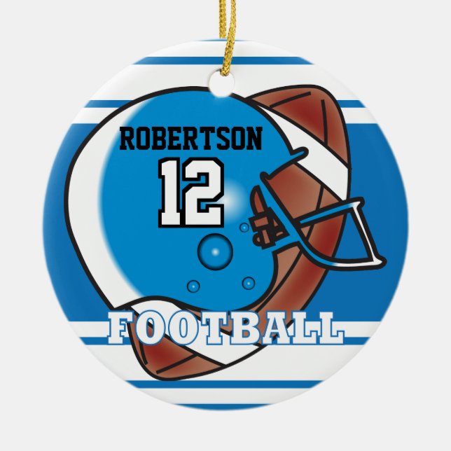 Blue and White Football Ceramic Ornament (Front)