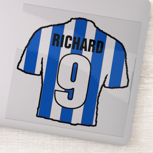 Blue and White Football Shirt to Personalise. (Detail)