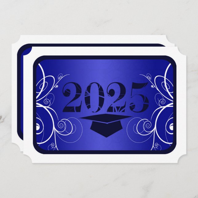 Blue and White Frame Graduation Party Invitation (Front/Back)