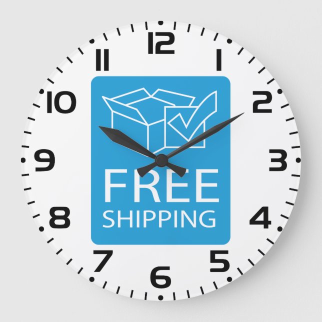 Blue and White Free Shipping Icon Large Clock (Front)