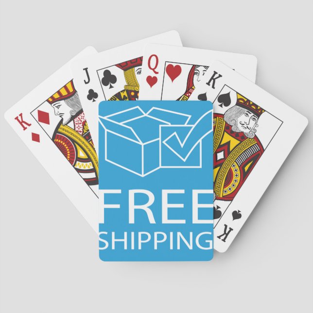 Blue and White Free Shipping Icon Playing Cards (Back)