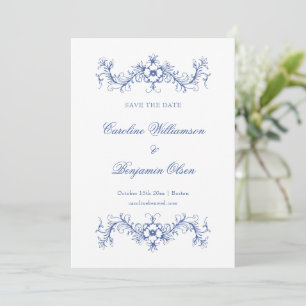 Blue and White French Floral Elegant Wedding  Save The Date