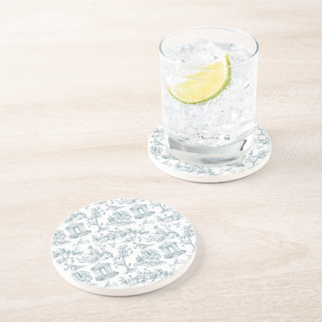 Blue and White French Toile Coaster (Side)