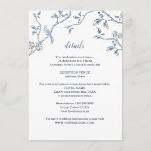 Blue and white French Toile Wedding details  Enclosure Card