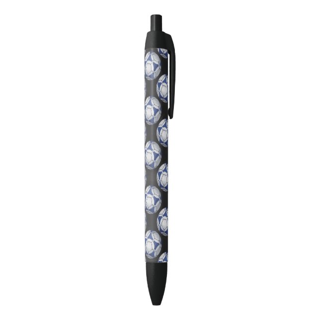 Blue and White Futbal Pattern Black Ink Pen (Bottom (Vertical))
