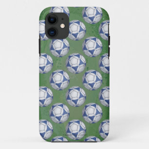 Blue and White Futbal Pattern iPhone 11 Case