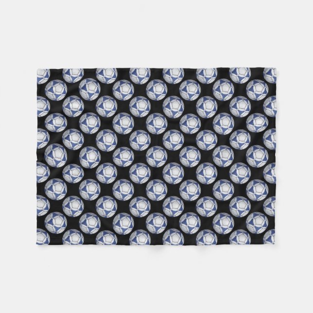 Blue and White Futbal Pattern Fleece Blanket (Front (Horizontal))