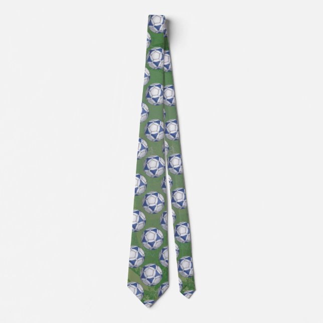 Blue and White Futbal Pattern Tie (Front)